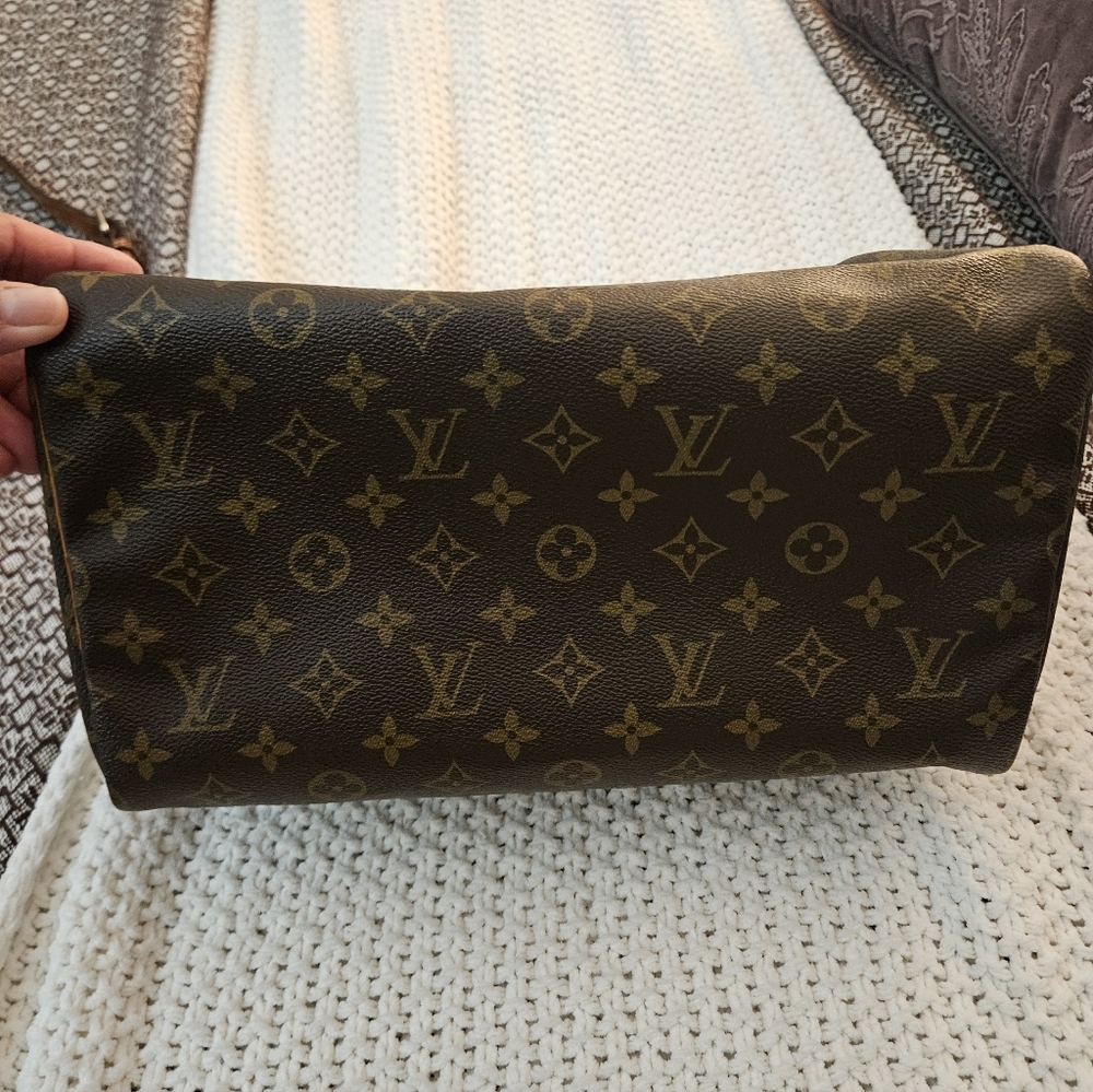 Louis Vuitton Brown Monogram Satchel with Pink Scarf Accent - Picture 2 of 11